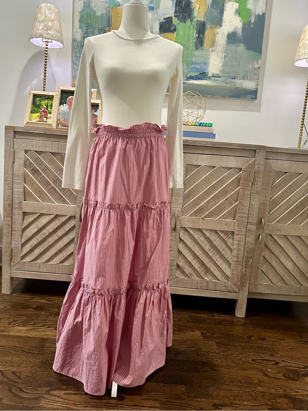 Tuckernuck Pink Striped Tiered Maxi Skirt